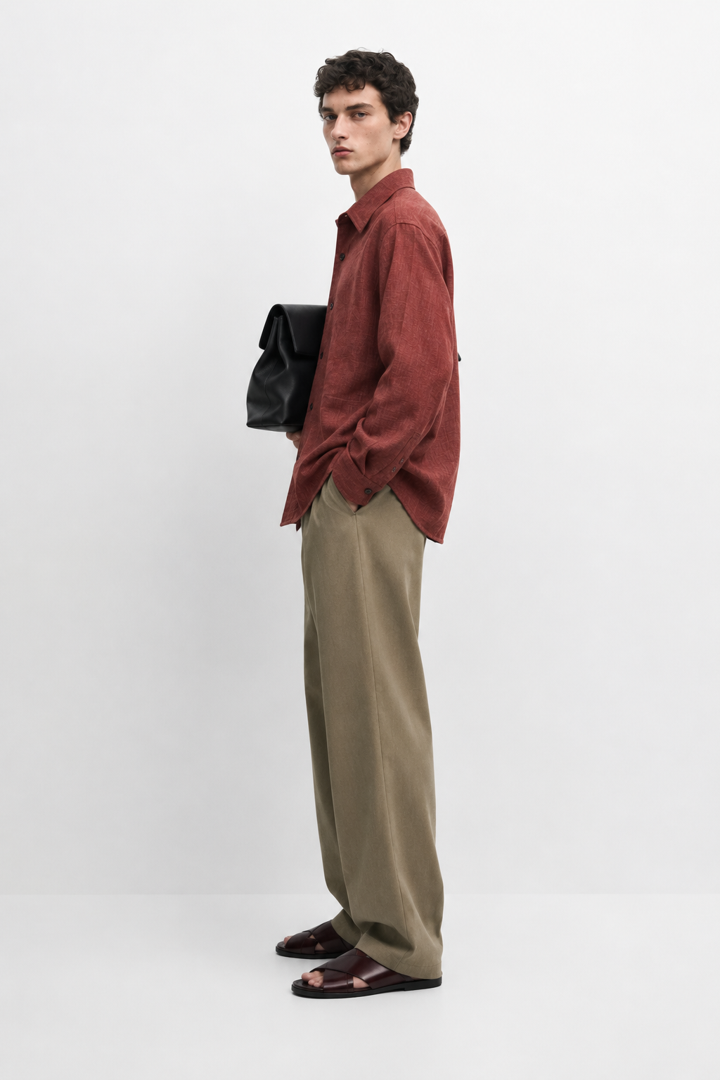 Fluid jacquard relaxed shirt - burnt cherry