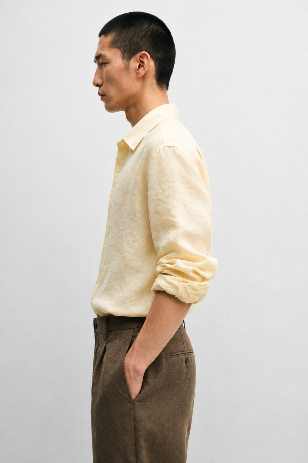 Relaxed fit 100% linen melange shirt - butter yellow