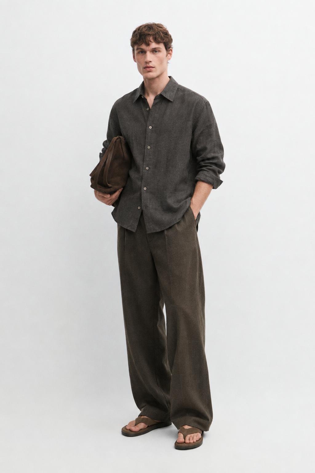 Linen blend relaxed fit shirt - moss grey