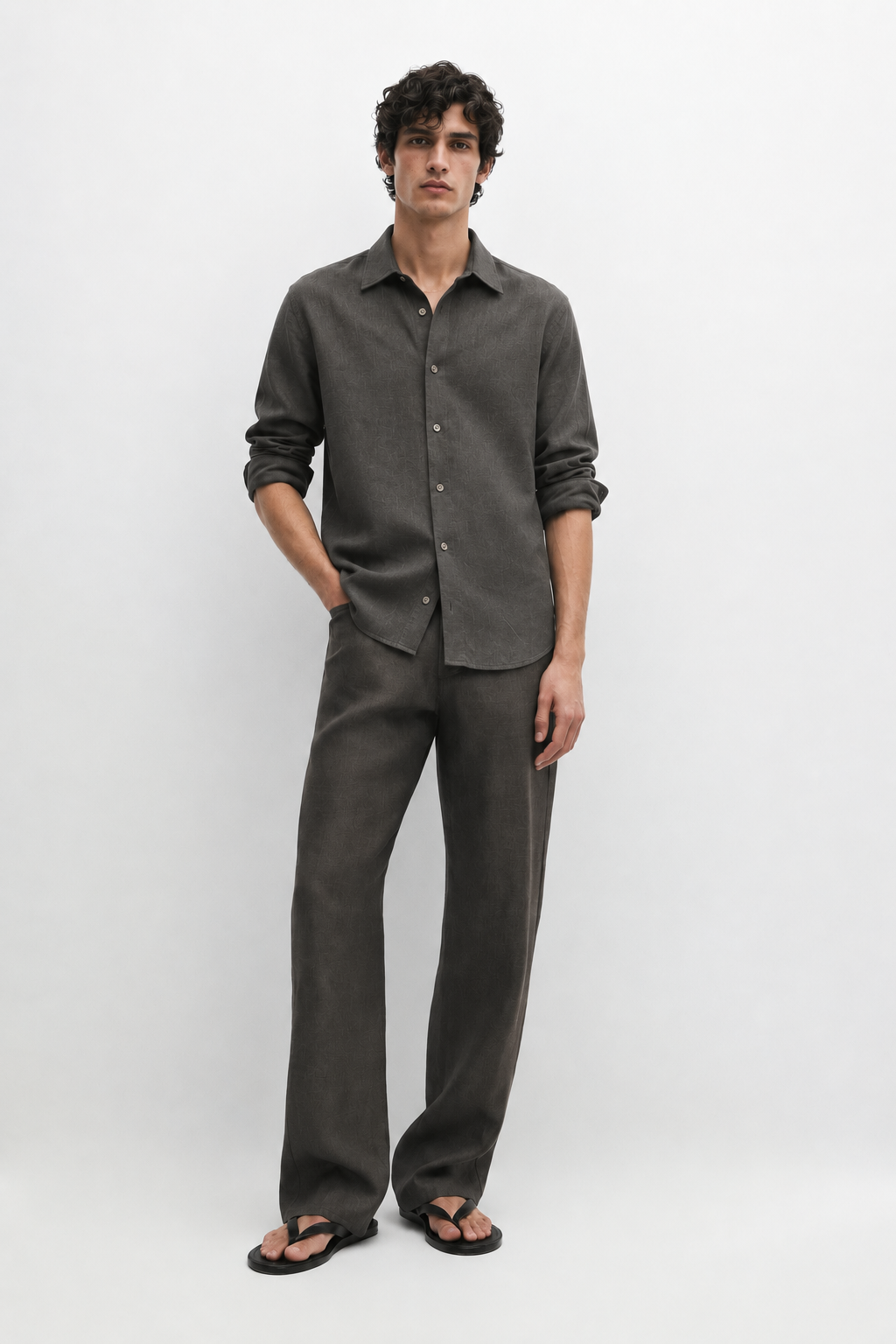 Linen blend relaxed fit shirt - moss grey