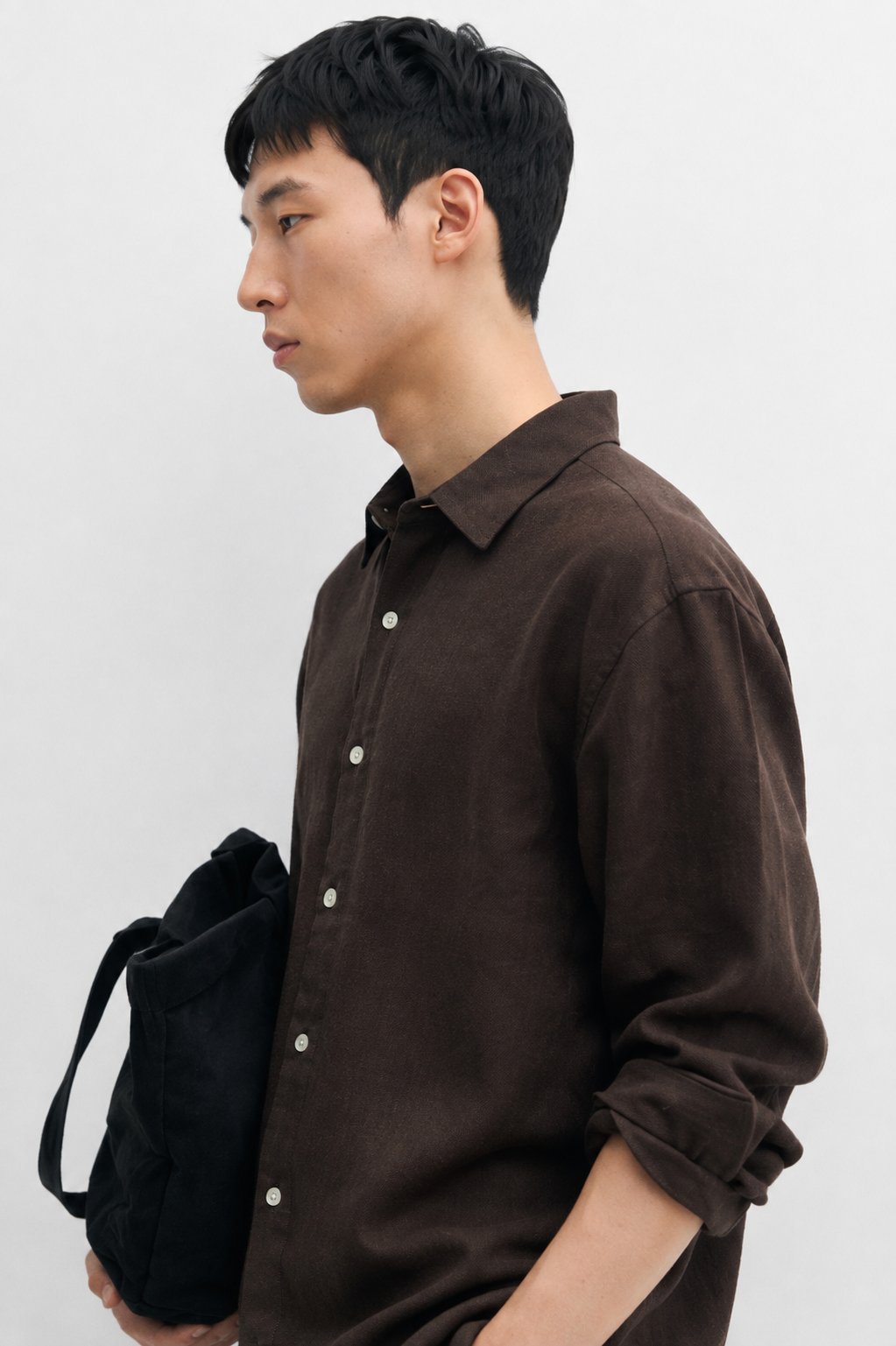 Linen blend relaxed fit shirt - brown