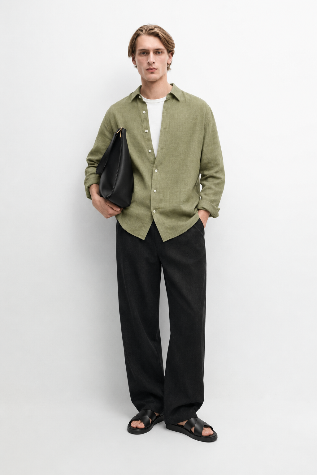 Linen blend relaxed fit shirt - muted olive