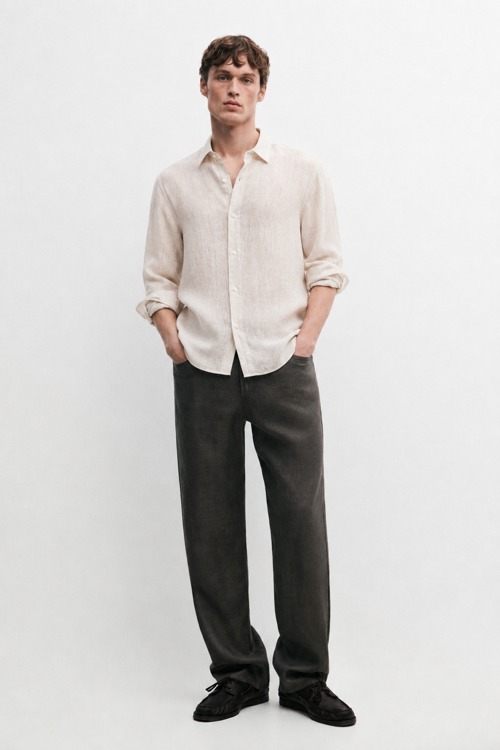 Linen blend relaxed fit shirt - rose ecru