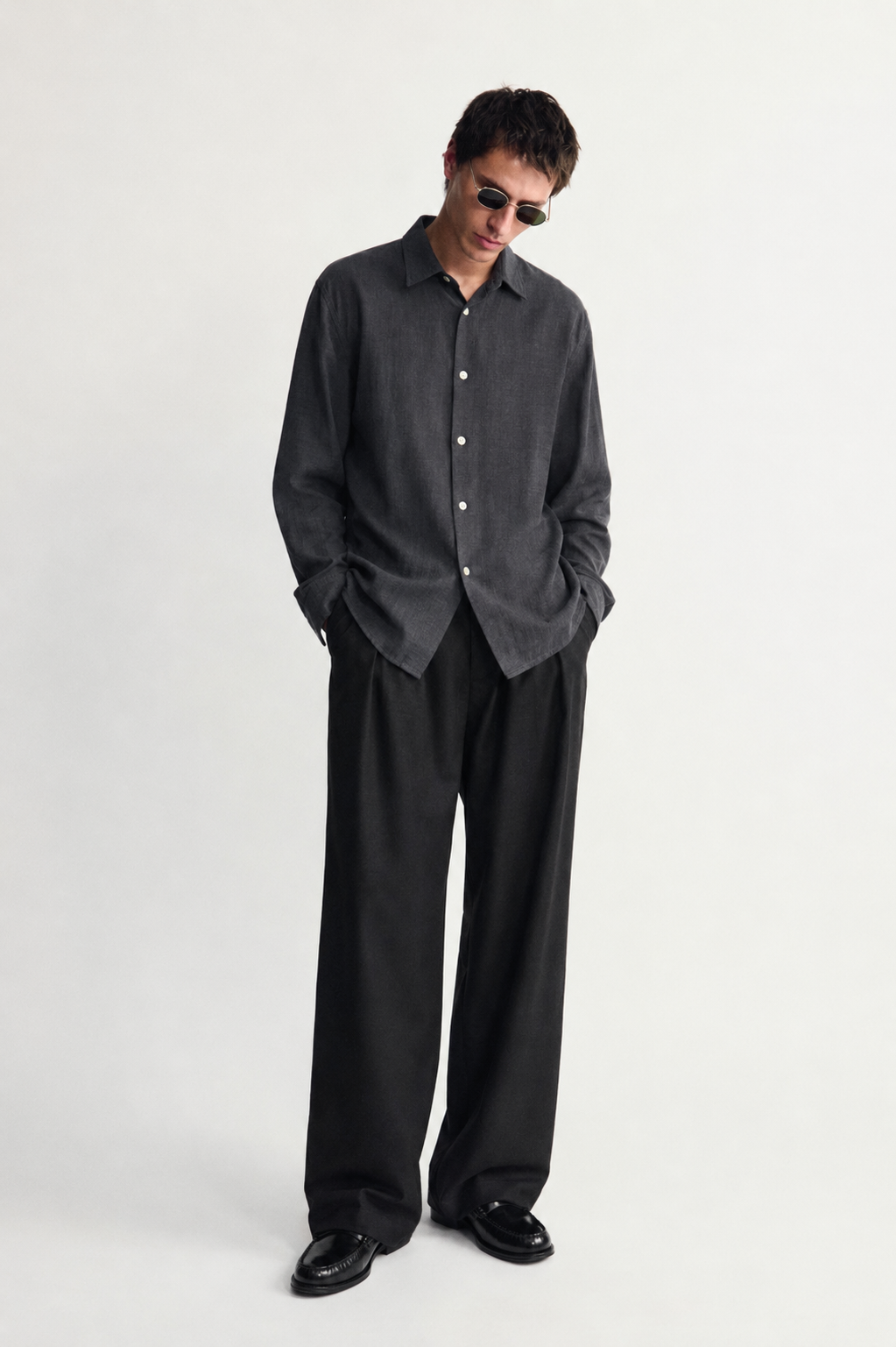 Regular fit textured shirt - fumé
