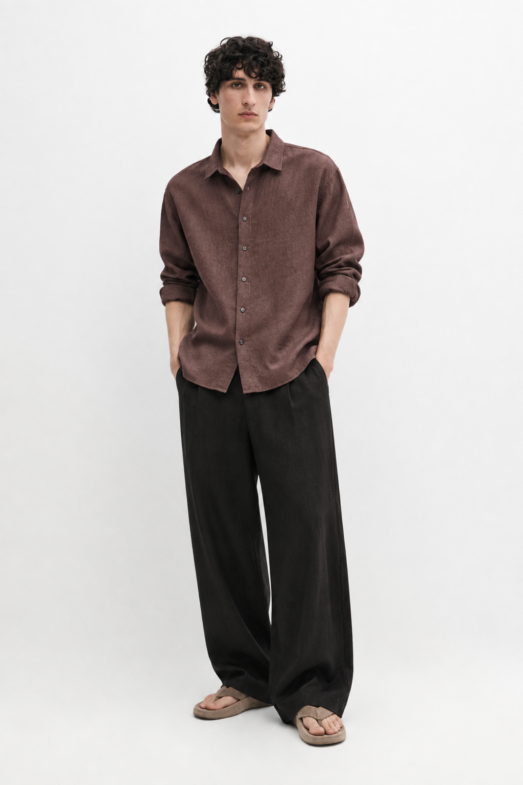 Wide fit 100% linen trousers - worn black